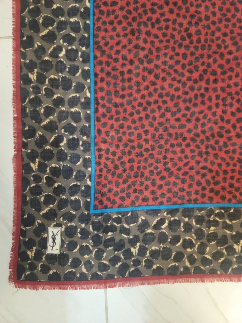 Yves Saint Laurent Geometric Cotton Scarf Multicolored, Italy VTG YSL - Picture 2 of 6